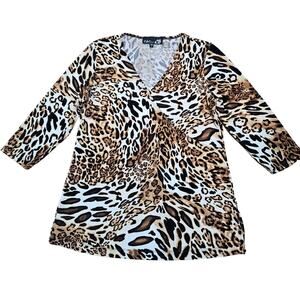 Alfred Dunner Women's Multicolor Animal Print Pullover 3/4 Sleeves Size Medium